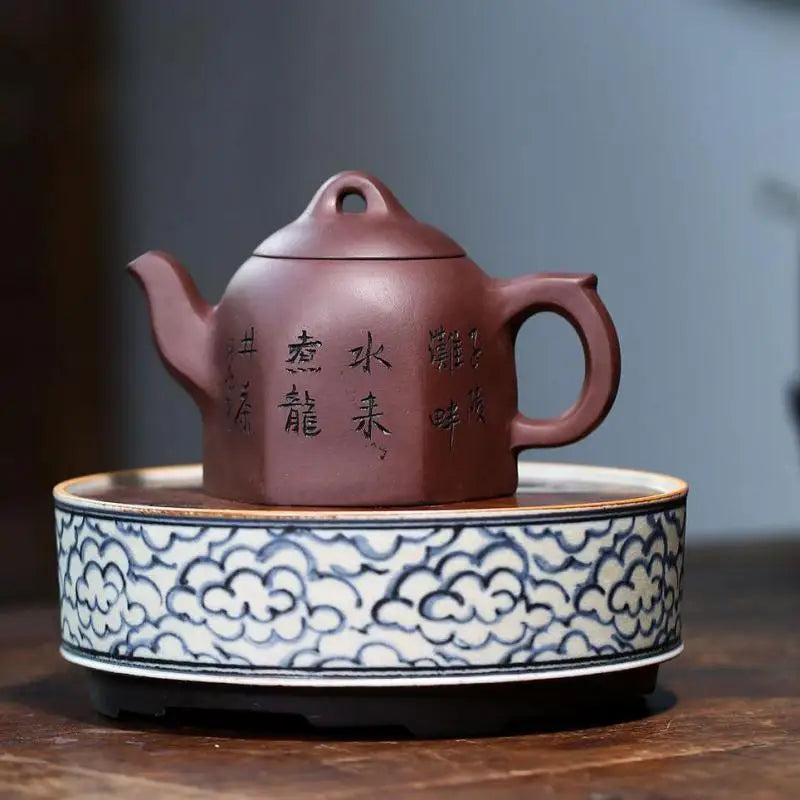 Six-Party Qin Quan Kettle, Zisha Teapot, Yixing Handmade Pot, Kung-Fu TeawarePurple Clay Drinkware for Puer Green and Black