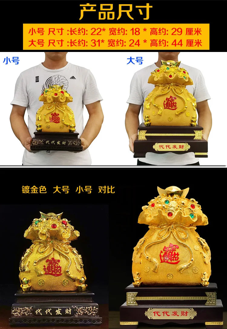 29CMResin Electroplating Gold Fortune Yuanbao Deposit Pot Money Bag Handicraft Ornaments Gifts Decorations for Home