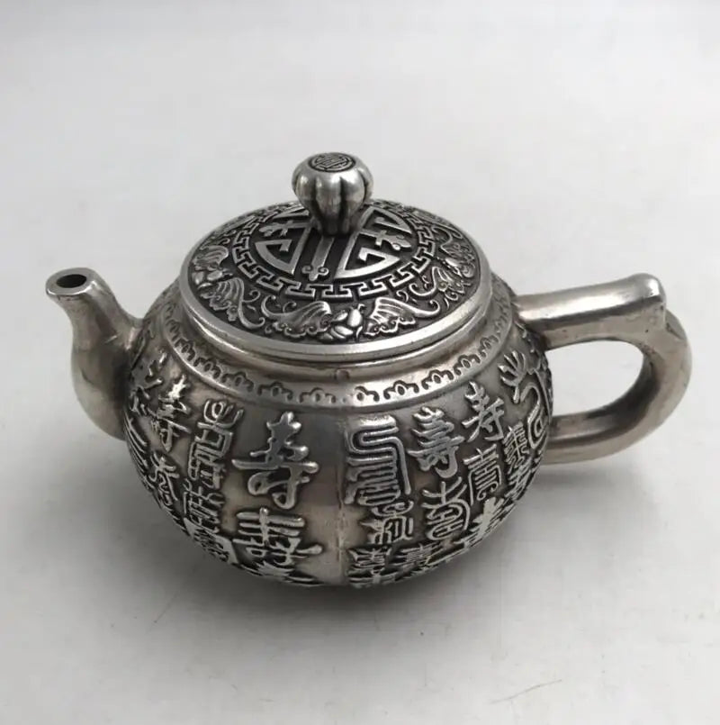 China White copper Shou word teapot crafts statue