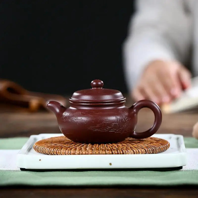 Handmade Kung-Fu Teaware, Purple Clay Sketch Landscape, Antique Pot, Zisha Teapot, Yixing Handmade Pot, Purple Clay Drinkware