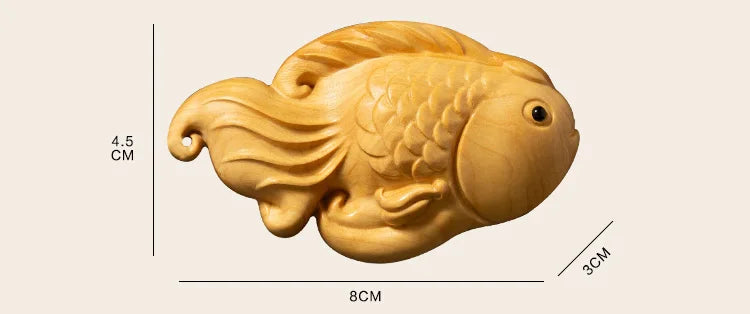 Boxwood 8CM Fish Pendant Solid Wood Carving Feng Shui Animal Wood Statue Chinese Wealth Sculpture Home Decor