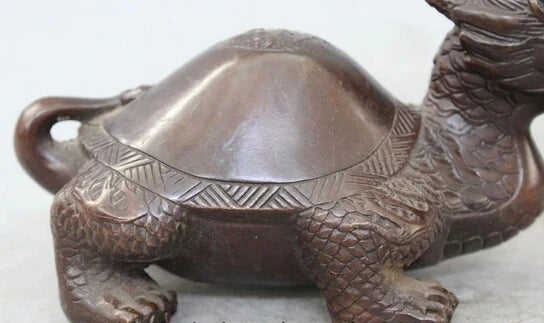 wholesale factory 8" Chinese Fengshui Copper longevity Dragon Turtle Tortoise Statue Sculpture 25% off