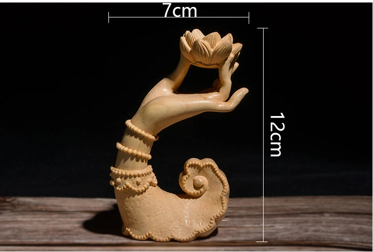 Boxwood 12cm Perfume Lotus Hand Sculpture Solid Wood Beauty Hand Statue Tea Ceremony Buddha Statue Home Decor
