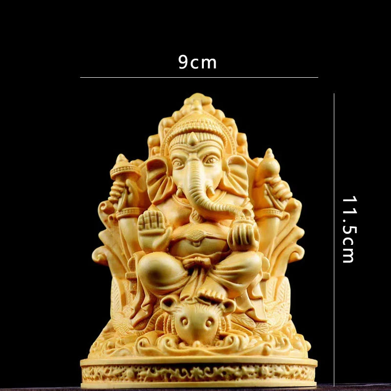 Boxwood 11cm Elephant God Sculpture Ganesha Wood Carving Statue Collection Wealth Knowledge God Feng Shui Home Decor