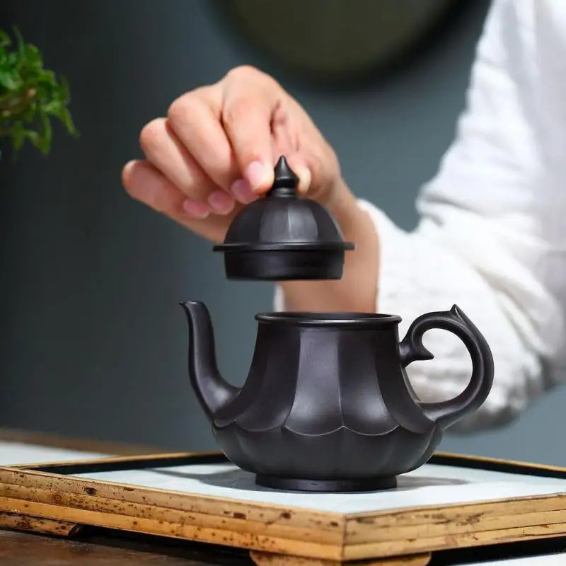 Handmade Kung-Fu Teaware of Purple Clay, Black Mud Tendon Pattern, Zisha Teapot, Yixing Purple Clay, Drinkware for Puer Green