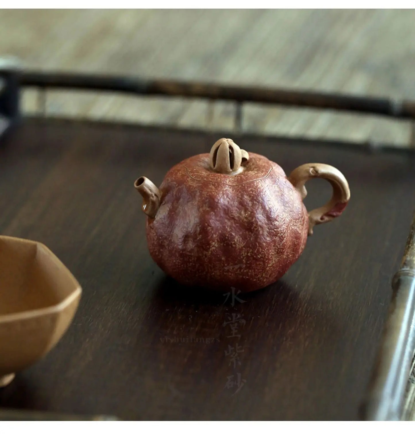 Yishuitang Yixing raw ore pure handmade Xiangqi duanni pink mud pomegranate pot 120ml Kungfu sketch pot