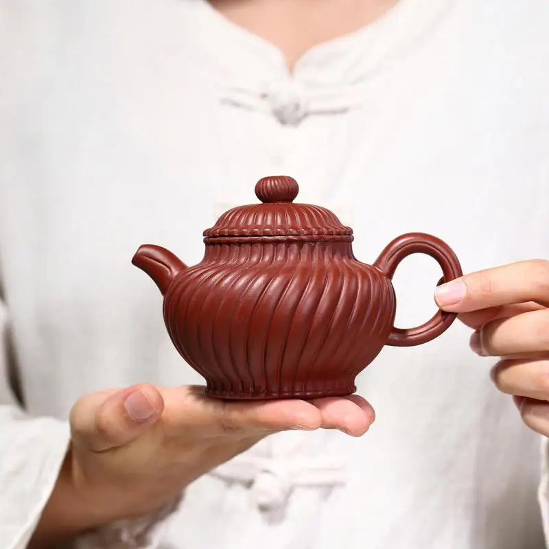 Dahongpao Tendons Zisha Teapot, Yixing Handmade Pot, Kung-Fu Teaware, Purple Clay Drinkware for Puer Green and Black Chinese Tea