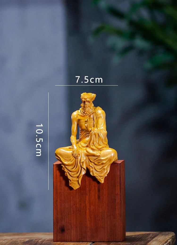 Boxwood 8-14cm Dharma Sculpture Wood Carving Buddha Statue Worship Feng Shui Monk Home Decor