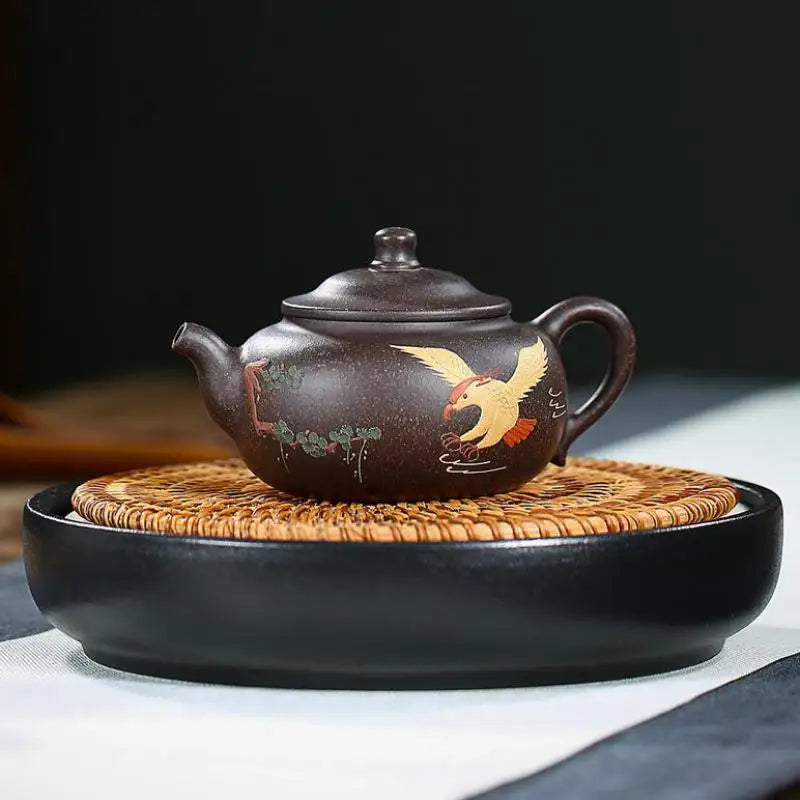 Black Clay Painted Pengcheng Wanli Purple Teapot Zisha Yixing Handmade Pot, Kung-Fu TeawarePurple Drinkware for Puer Green Black