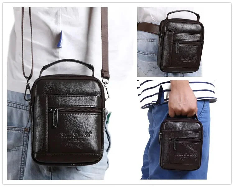 HMen Genuine Leather Small Messenger Tote Bag Belt Waist Pack Fanny Handbag Purse Cowhide Pouch Shoulder Cross Body Bags