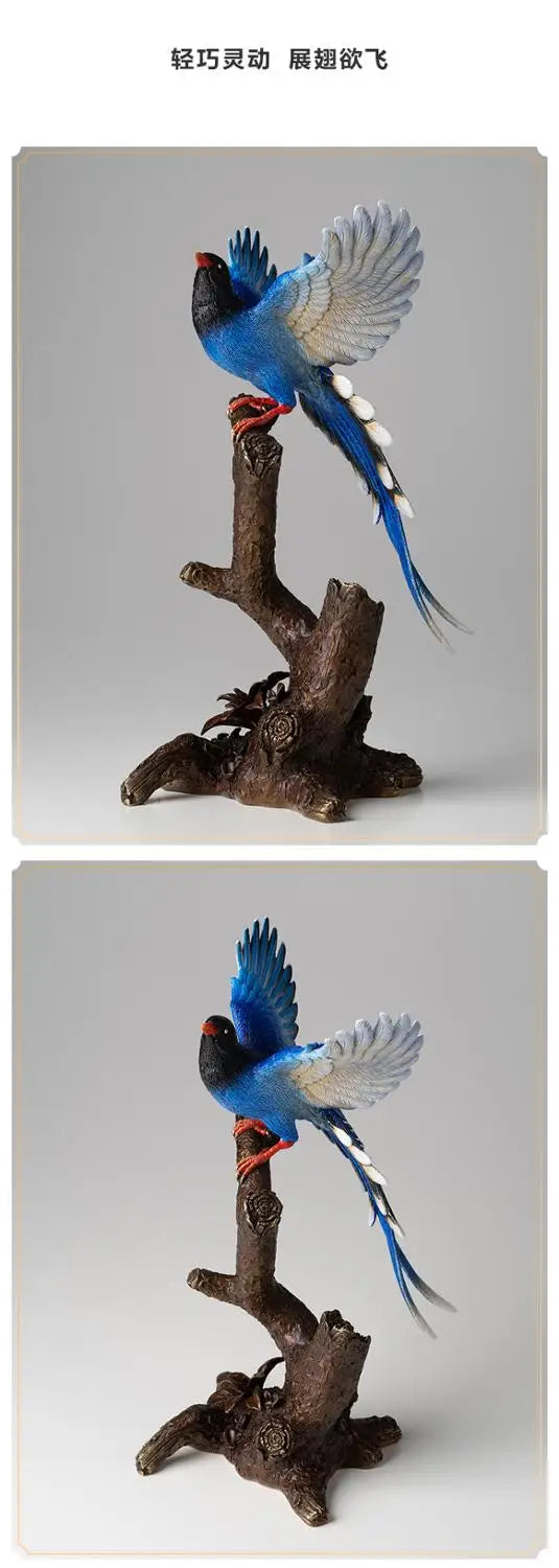 HOME Company shop stock market Money drawing Auspicious GOOD Luck bird Magpie Talisman brass Sculpture Decoration mascot