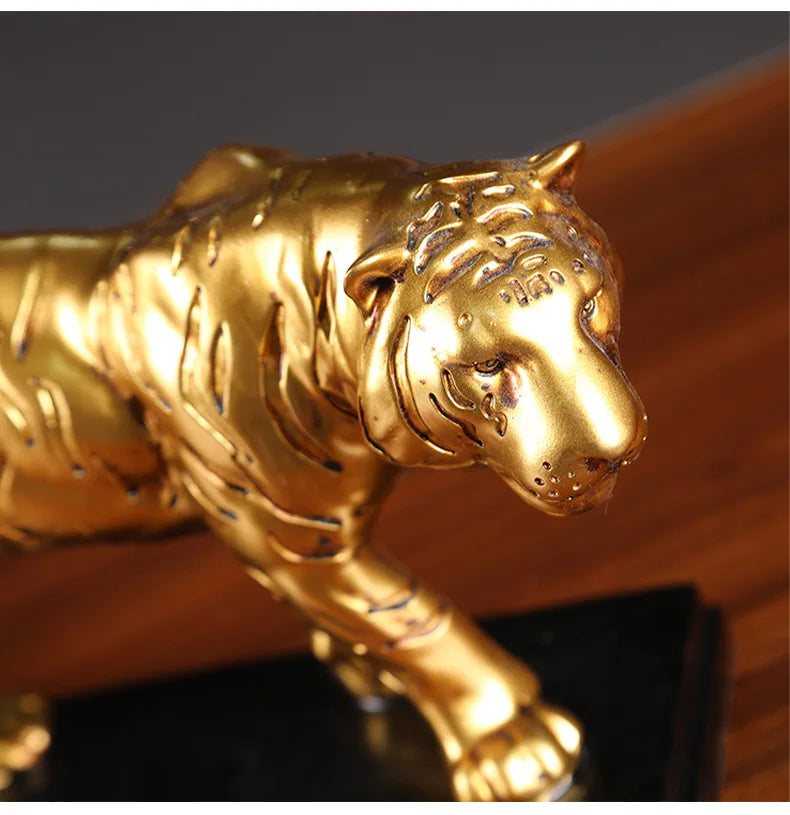 HOME OFFICE Decor ART bring fortune Success gold leopard Cheetah tiger GOOD LUCK Mascot animal statue