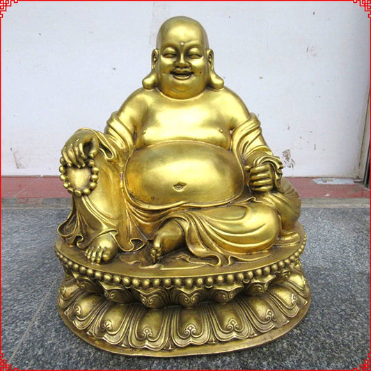 HOME Shop company hall thriving business Money Drawing Good luck Gold Maitreya God of wealth Buddha brass statue