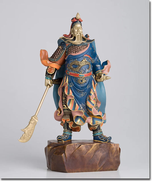 HOME shop Entrance hall Geomantic omen statue God of wealth LUCK patron saint GUAN GONG FENG SHUI color copper ART statue