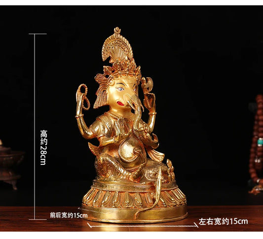 HOT SALE 28 CM Buddhism gilding Ganesha mammon God of wealth Buddha brass statue GOOD MASCOT