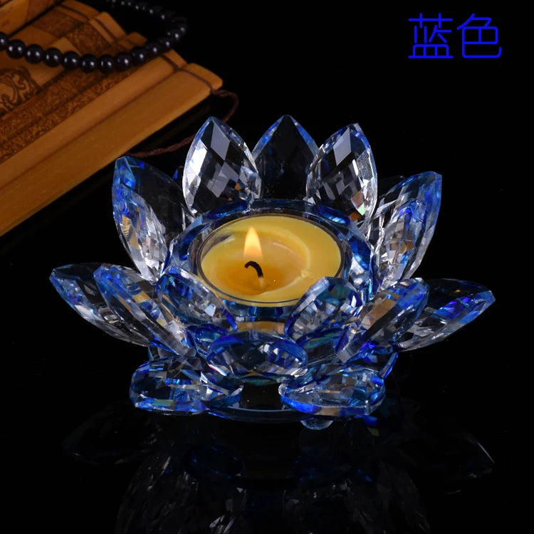 HOT SALE Wholesale Buddhist articles HOME family Protection Talisman-7P Colored crystal Lotus lamp holder Holy