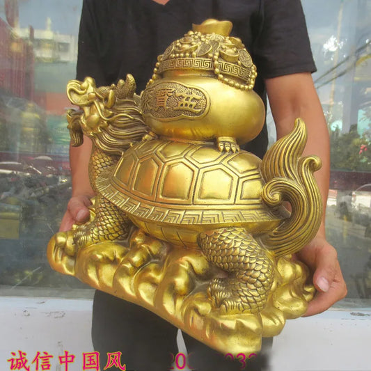 HOT SALE large-Bring in wealth and treasure # office home shop Money Drawing Talisman # dragon turtle FENG SHUI Brass statue
