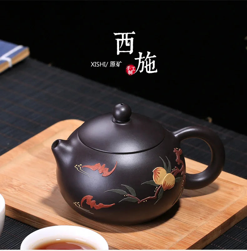 Chinese Kongfu Tea Pots, Black Zhu, King Kong Peach Xishi Teapot, Yixing Purply Clay Teapot, 200ml