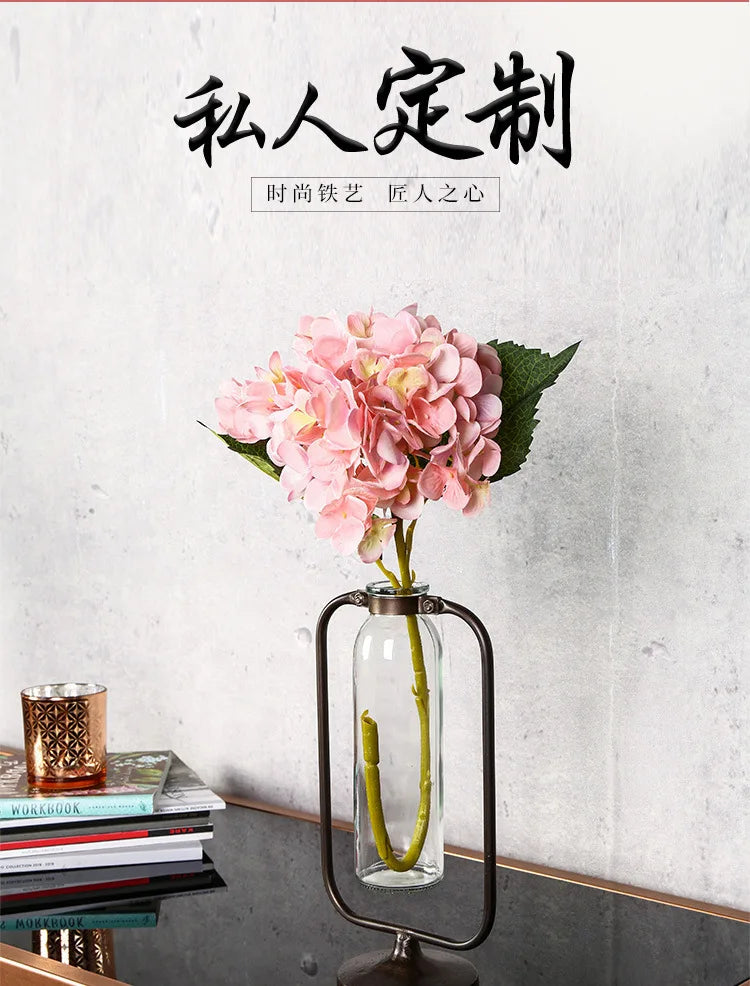 Nordic Iron Flowerpot Living Room Decoration Glass Vase Tabletop Home Decor Hydroponic Plant Desk Vases Dropshipping