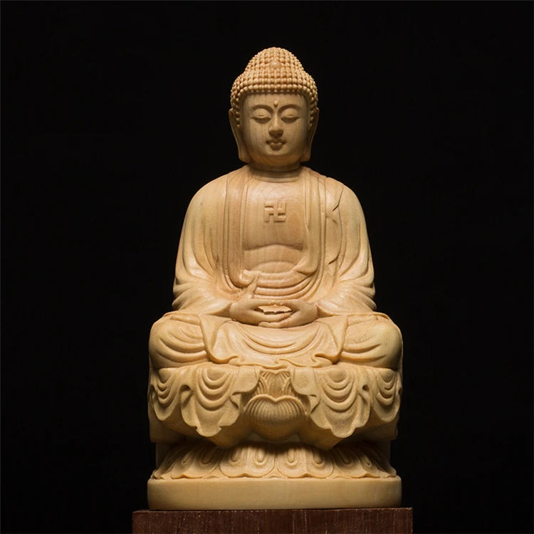 CCZHIDAO Shakyamuni Solid Wood Buddha Statue Chinese Boxwood Feng Shui Craft Bodhisattva Sculpture for Home Decor