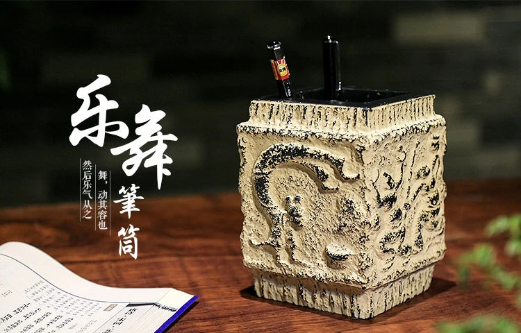 Imitation stone pen holder Ancient understanding retro creative square pen insert desktop decoration ornaments