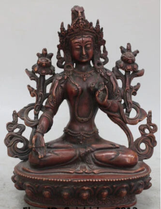 RHS0129 9" China Tibet Bronze Buddhist Lotus 7 Eyes White Tara Goddess Buddha Statue