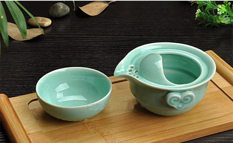 porcelain tea pot with infuser Chinese portable tea cup Longquan celadon ceramic pots of tea Chinese travelling tea set green
