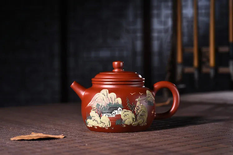 220ml Yixing Purple Sand Teapot Genuine Full Handmade Raw Ore Dahongpao Mud Painted Dezhong Tea Pot Kung Fu Tea Kettle Shipping