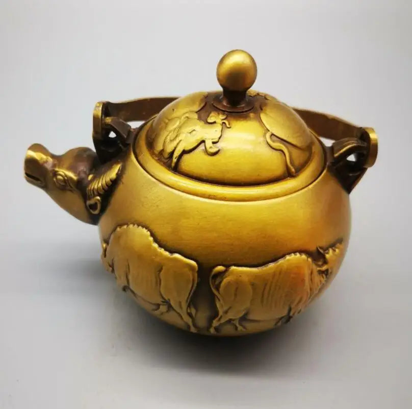 China brass cow shape teapot crafts statue