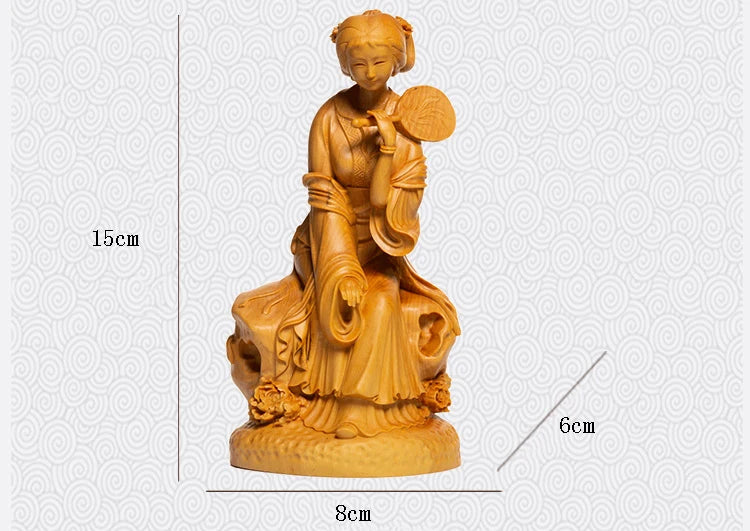 Boxwood 15cm Beauty Sculpture The Dream of The Red Chamber Baochai Wood Statue Home Decor