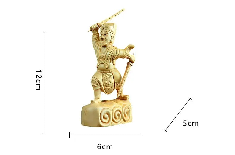 Boxwood Carving 12CM Solid Wood Chinese Household Statue Craft Gifts Zhao Gongming Feng Shui God of Wealth Sculpture Home Decor
