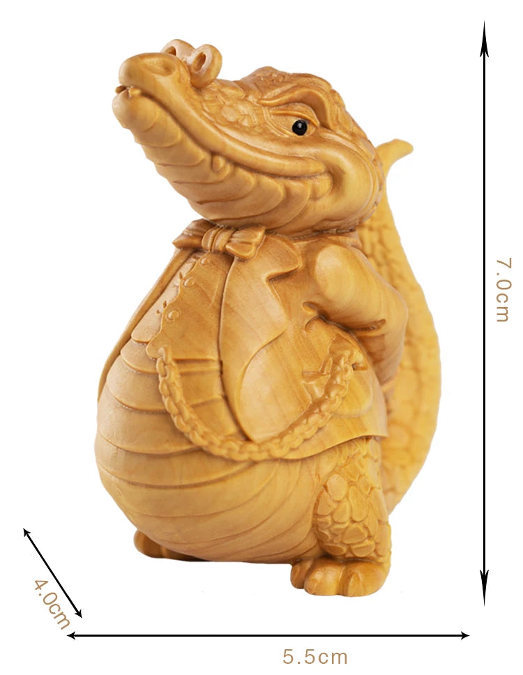 Handmade Wooden Doctor Crocodile Statue, Unique Wood-Carved Cartoon, Artistic Craft, Delightful Home Decor