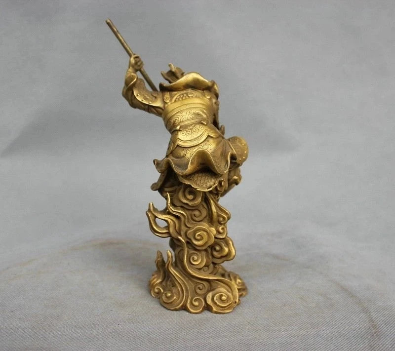 China Myth Bronze Sun Wukong Monkey King Hold Stick Fight Statue