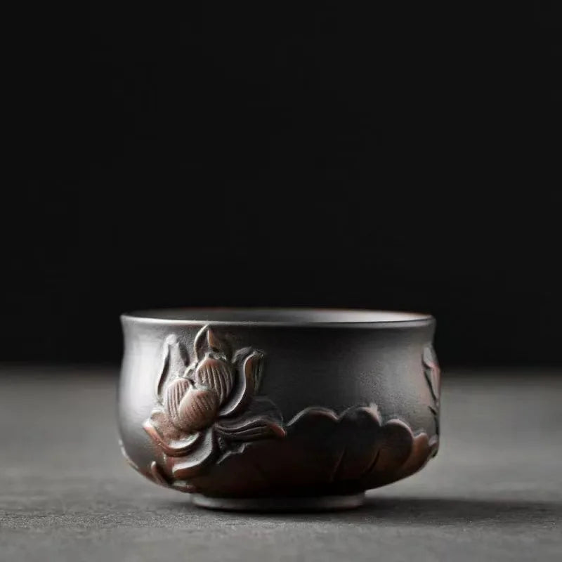 Hand-Embossed Purple Pottery Tea Cup, Master Cup, Purple Sand Teacup, Single Teacup Set, Tea Bowl, Table Decoration