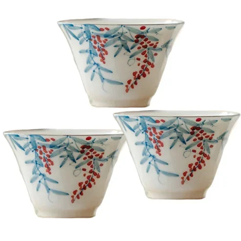 Hand Painted Vines Jade Porcelain White Gaiwan For Tea Tureen Teaware Cup Chinese Tea Bowls Chawan Tea Ceramony Set Lily Deng