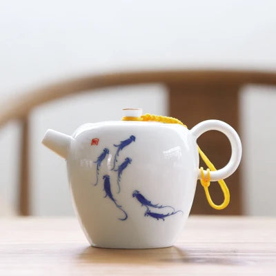 Hand-painted Ceramic Teapot Sweet White Glazed Filtered Tea Set Hand-held Pot Kung Fu Pure Oolong Green Teapot Free Shipping