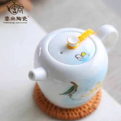 Hand-painted Ceramic Teapot Sweet White Glazed Filtered Tea Set Hand-held Pot Kung Fu Pure Oolong Green Teapot Free Shipping