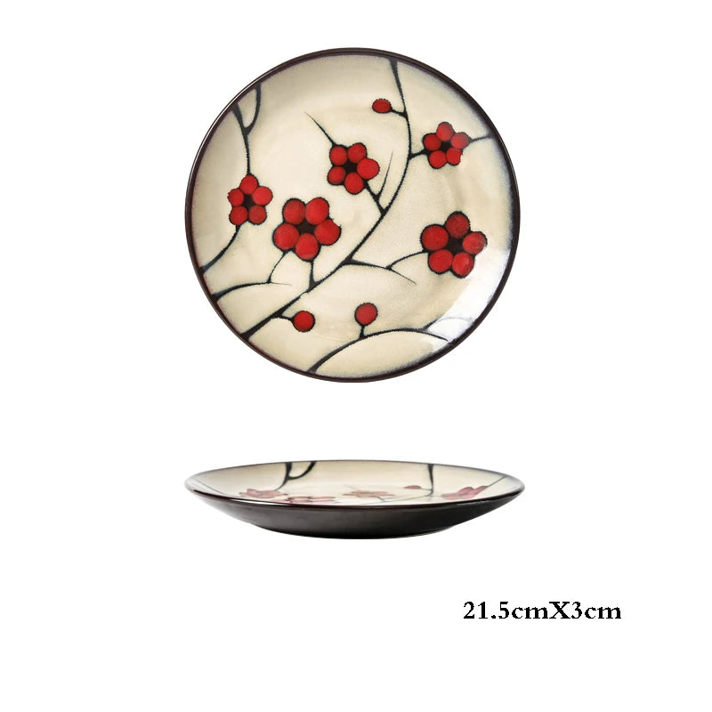 Hand-painted Underglaze Flower Leaf Ceramic Plate Western Steak Salad Dessert Cake Sushi Home Kitchen Storage Decorative Plate