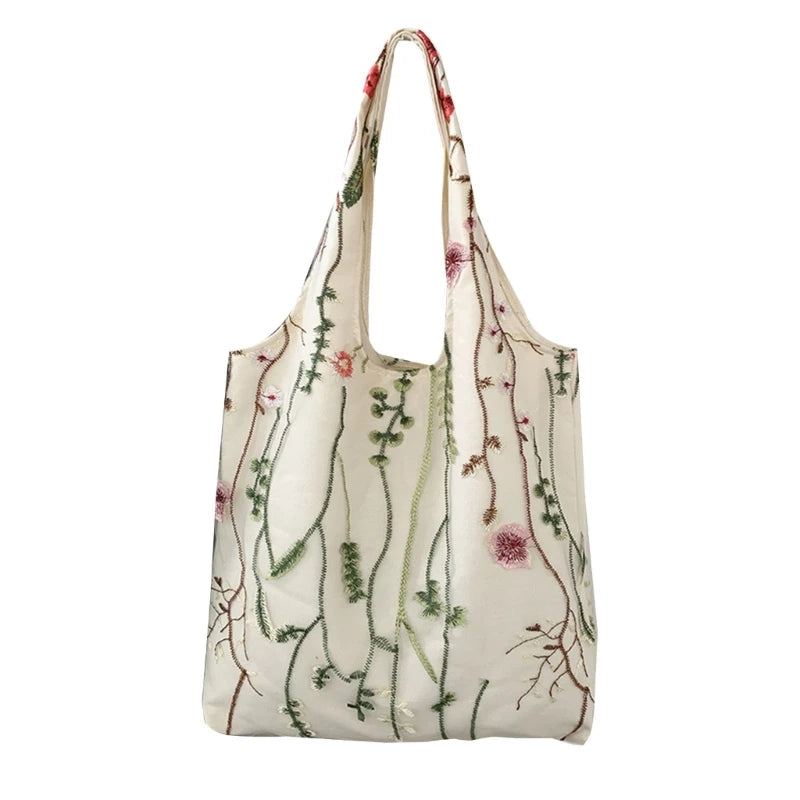 Handbag for Women Summer Embroidered Canvas Large Capacity Handbags Fashion Versatile Shopping Bag