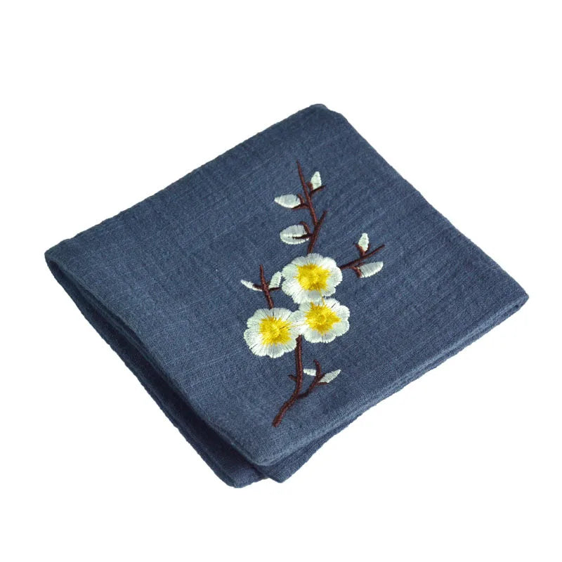 Handcraft Embroidery Plum Blossom Cotton Tea Towel Absorbent Thick Cotton Tea Cloth Japanese Kung Fu Tea Ceremony Accessories