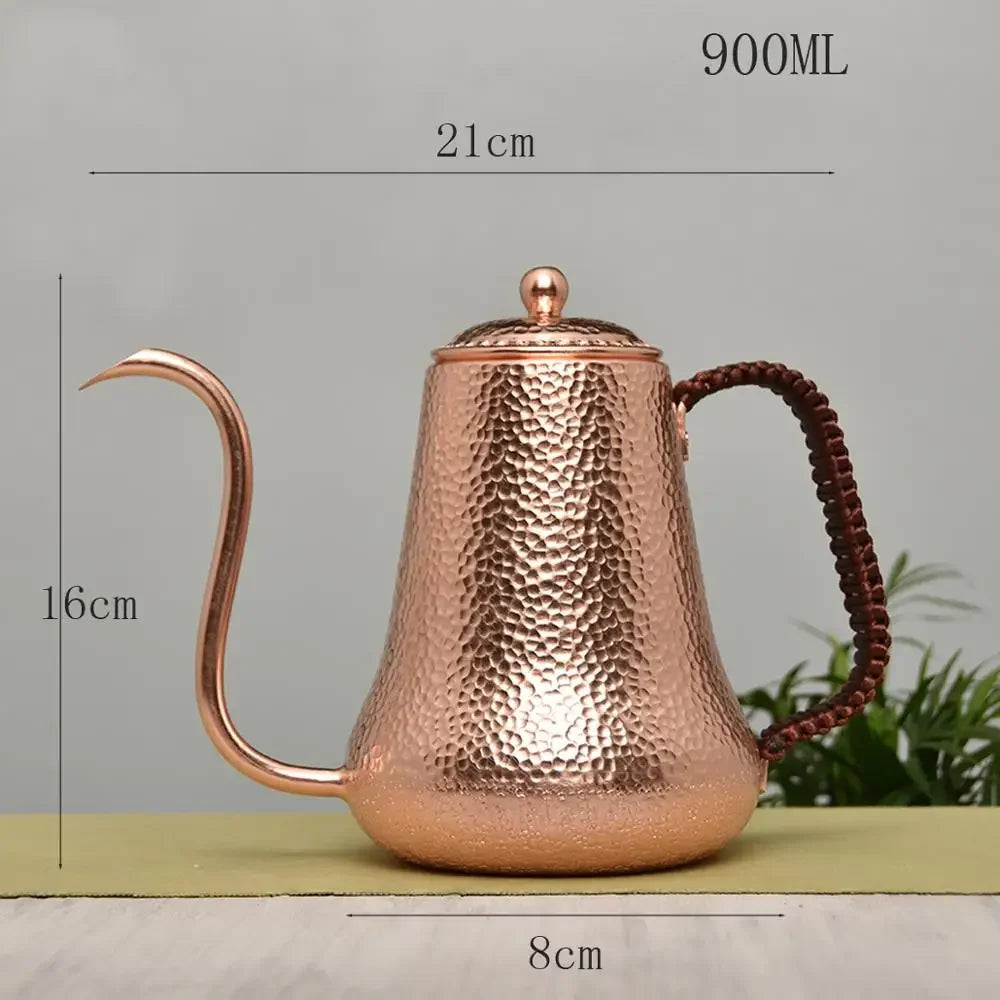 Handcraft Pure Copper Coffee Pot with Handle Teapot Kettle Hammer Pattern Drinkware