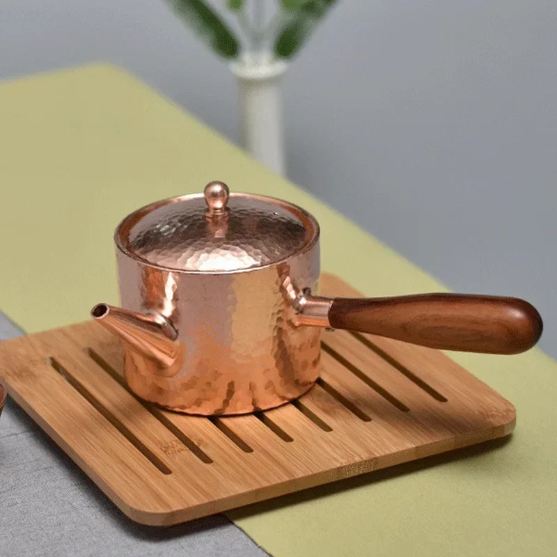Handcraft Pure Copper Teapot Water Kettle Tea Coffee Pot Hammer Pattern Single Handle Water Boiler Drinkware Tableware