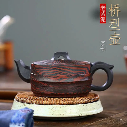 Handmade Bridge Zisha Teapot, Yixing Handmade Pot, Kung-Fu Teaware, Purple Clay Drinkware for Puer Green and Black Chinese Tea