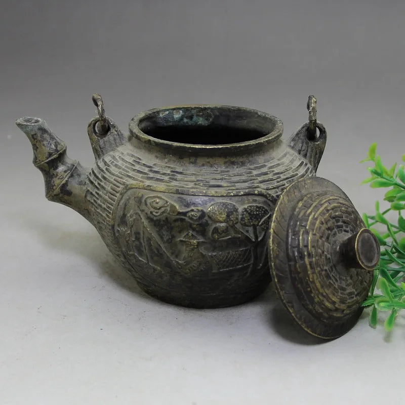 Handmade Chinese Water Kettle with Side Handle, Antique Burn Kettle, Bronze Ware, Vintage Teapot, Brass Kettle, Wine Pot, Kongfu