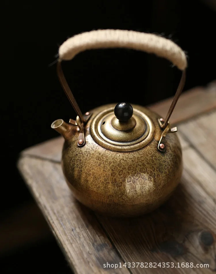 Handmade Large Capacity Kettle Gilt Silver Brass Kettle Metal Purple Copper Pots Large Chinese Teapot Tea Ceremony Teaware Gift