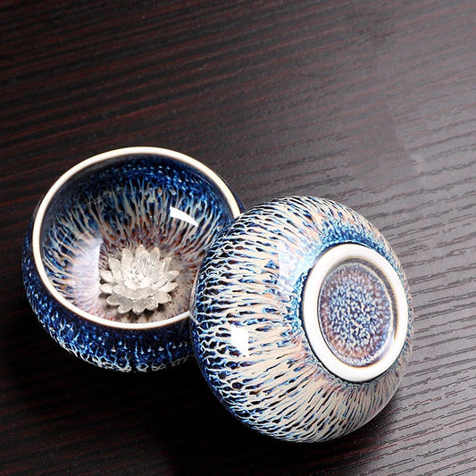 Handmade Porcelain Tea Cup Pure Silver Flower Fish Dragon Toad Pheonix Statue Health Care 50ml for Pu'erh TieGuanYin On Sales