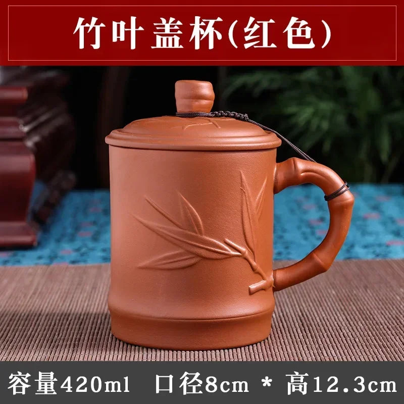 Handmade Purple Clay Teacup with Lid Yixing Purple Grid Tea Cups Chinese Zisha Kung Fu Tea Mug Office Drop Shipping Tea Cups