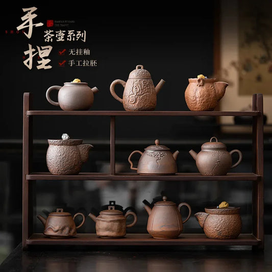 Handmade Rock Auspicious Clouds Hand Grasp Teapot Japanese Ceramic Small Single Tea Making Pot Tea Infuser Cha Hai