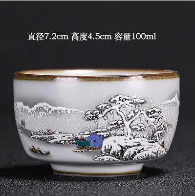 Handmade Ru Kiln Tea Cup, Single Cup, Master Cup, Can Raise Open Piece, Kungfu Tea Cup, Household, Large Tea Bowl, 2Pcs Pack