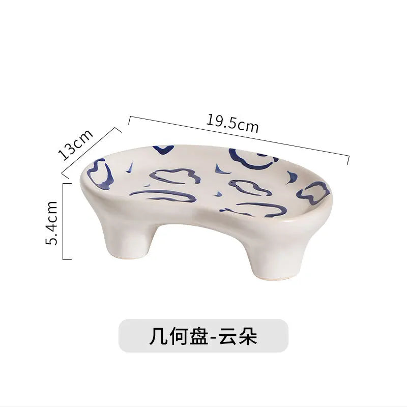 Handmade Small Ceramic Ink Splashing Plate Irregular Shaped Storage Tray Creative Hand-painted Cake Dinner Plate Retro